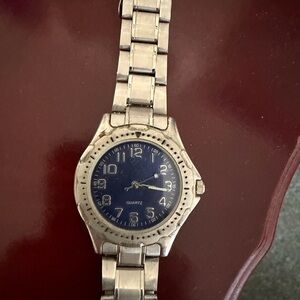 Silver Quartz Watch with Black Dial